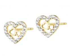 Złote kolczyki z cyrkoniami - serca. Żółte kolczyki Apart, z cyrkonią, złote. Za 839.00 zł.