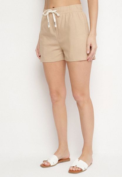 Beżowe Bawełniane Szorty z Wysokim Stanem Tanalianea. Brązowe szorty Born2be, bez wzorów, z bawełny, eleganckie, z podwyższonym stanem. Za 44.99 zł.
