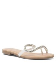 DeeZee Japonki LS5712-13A Biały. Białe klapki DeeZee, bez wzorów, ze skóry, bez obcasa. Za 119.99 zł.