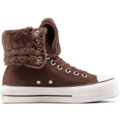 Buty sportowe Converse Chuck Taylor All Star Fold Over Lift Platform. Brązowe obuwie sportowe Converse, z zamszu, bez zapięcia, na fitness i siłownię. Za 690.00 zł.