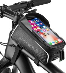 Wodoodporna torba rowerowa na telefon, do 7 cali. Czarne torby na ramię ROCKBROS, z aplikacjami, z materiału, biznesowe, na ramię, duże, bez dodatków. Za 102.00 zł.