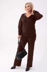 Bawełniany komplet dresowy Comfy w kolorze gorzkiej czekolady - bluza z różą + długie spodnie PLUS SIZE XXL OVERSIZE. Bluzy Moda Size Plus Iwanek, plus size, z aplikacjami, z bawełny, bez kaptura. Za 349.90 zł.