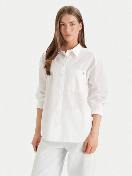 Calvin Klein Jeans Koszula LV047F147G Biały Relaxed Fit. Białe koszule Calvin Klein Jeans, l, bez wzorów, z bawełny, bez kołnierzyka, bez ramiączek. Za 257.99 zł.