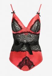 Różowo-Czarne Body Zdobione Koronką ze Stringami i Satynową Wstążką Luneie. Czerwone body Born2be, m, z aplikacjami, z koronki. Za 39.99 zł.