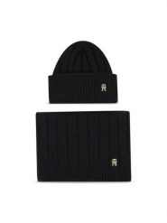Tommy Hilfiger Zestaw Szalik i Czapka Th Timeless Beanie + Scarf AW0AW15367BDS Czarny. Czarne czapki TOMMY HILFIGER, na zimę, bez wzorów, z materiału. Za 649.99 zł.