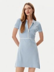 Guess Sukienka dzianinowa V5GK00 Z3D60 Błękitny Regular Fit. Niebieskie sukienki Guess, xl, z aplikacjami, z dzianiny, bez kołnierzyka, bez ramiączek. Za 289.99 zł.