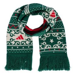 Szalik z grafiką bożonarodzeniową. Białe szaliki Adidas, bez wzorów, z dzianiny, eleganckie. Za 139.00 zł.