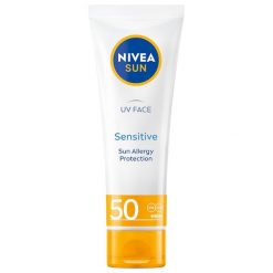 NIVEA SUN Sensitive Krem ochronny do twarzy dla skóry wrażliwej SPF 50 Ochrona przeciwsłoneczna 50 ml. Kremy do twarzy Nivea. Za 59.69 zł.