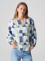 OPUS Bluzka w kolorze błękitno-granatowo-zielonym rozmiar: 34. Niebieskie bluzki Opus, bez wzorów, bez kołnierzyka, bez ramiączek. Za 143.99 zł.