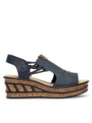 Rieker Sandały 68175-14 Granatowy. Niebieskie sandały Rieker, bez wzorów, z syntetyku, bez obcasa, na koturnie, bez zapięcia. Za 259.99 zł.