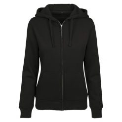 Damska Bluza Z Kapturem Merch Slim Z Pełnym Zamkiem Błyskawicznym. Czarne bluzy BUILD YOUR BRAND, s, bez wzorów, z kapturem. Za 148.99 zł.
