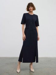 BGN Sukienka w kolorze granatowym rozmiar: 40. Niebieskie sukienki BGN, na imprezę, bez wzorów, bez kołnierzyka, bez ramiączek, maxi. Za 156.98 zł.