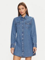 Tommy Jeans Sukienka jeansowa Western DW0DW19853 Niebieski Regular Fit. Niebieskie sukienki Tommy Jeans, s, bez wzorów, z bawełny, bez kołnierzyka, bez ramiączek. Za 269.99 zł.