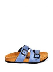 Moosefield Skórzane klapki w kolorze niebieskim rozmiar: 38. Niebieskie klapki Moosefield, bez wzorów, ze skóry, z otwartym noskiem, bez obcasa. Za 130.81 zł.