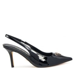 Sandały Guess. Czarne sandały Guess, z aplikacjami, bez obcasa, na szpilce, bez zapięcia. Za 499.99 zł.