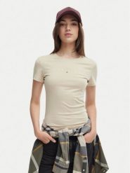 Tommy Jeans T-Shirt DW0DW18398 Beżowy jasny Slim Fit. Brązowe t-shirty Tommy Jeans, s, bez wzorów, z bawełny, bez kołnierzyka, bez ramiączek. Za 149.99 zł.