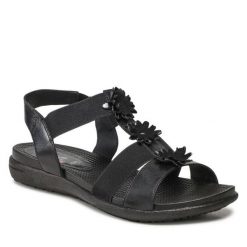 Sandały Go Soft. Czarne sandały GO SOFT, bez wzorów, bez obcasa, na płaskiej podeszwie, bez zapięcia. Za 169.99 zł.