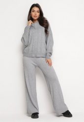 Szary Dzianinowy Komplet Bluza z Kapturem w Warkoczowy Splot i Spodnie z Szerokimi Nogawkami Narahai. Szare bluzy Born2be, bez wzorów, z dzianiny, z kapturem. Za 129.99 zł.
