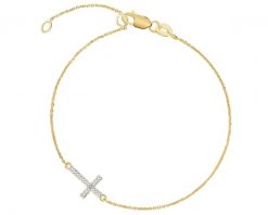 Bransoletka z żółtego złota z diamentem - krzyż - 0,003 ct - próba 375. Żółte bransoletki Apart, z diamentem, złote. Za 859.00 zł.