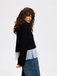 Bluza z tiulowym dołem - czarny. Czarne bluzy Reserved, l, bez wzorów, z bawełny, bez kaptura. Za 99.99 zł.