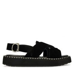 Sandały EMU Australia. Czarne sandały EMU Australia, bez wzorów, bez obcasa, na płaskiej podeszwie, bez zapięcia. Za 429.99 zł.