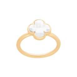 Pierścionek Mini Icons koniczyna z mlecznym kryształem, pozłacany. Białe pierścionki Lilou, pozłacane. Za 159.00 zł.