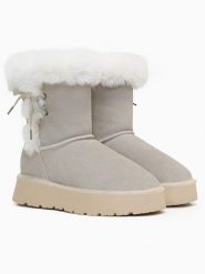 Gooce Skórzane kozaki zimowe "Alissa" w kolorze jasnoszaro-białym rozmiar: 40. Białe kozaki Gooce, na zimę, ze skóry, bez obcasa, na platformie, bez zapięcia. Za 217.99 zł.