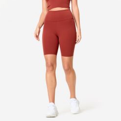 Legginsy krótkie fitness damskie Domyos. Brązowe legginsy DECATHLON, xl, bez wzorów, z elastanu, krótkie. Za 89.99 zł.