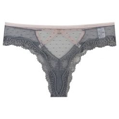 Figi z ozdobnymi strapsami z przewiewnego materiału Roxana. Szare figi Intica, l, bez wzorów. W wyprzedaży za 59.00 zł.