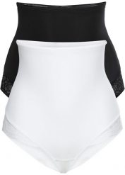 Figi panty shape (2 pary), lekki stopień modelowania sylwetki. Czarne figi bonprix, bez wzorów, z bawełny. Za 84.99 zł.