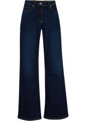 Dżinsy Wide Leg, mid waist, z wygodnym paskiem. Niebieskie jeansy bonprix, bez wzorów. Za 149.99 zł.