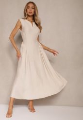 Beżowa Rozkloszowana Sukienka z Wiskozy Lirune. Brązowe sukienki Renee, na co dzień, na lato, l, bez wzorów, z wiskozy, eleganckie, bez kołnierzyka, bez ramiączek, maxi, rozkloszowane. Za 89.99 zł.