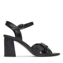 Sandały JENNY. Czarne sandały Jenny, bez wzorów, bez obcasa, na słupku, bez zapięcia. Za 129.99 zł.