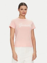 Guess T-Shirt V5GI02 K9RM1 Różowy Slim Fit. Czerwone t-shirty Guess, l, z aplikacjami, z bawełny, bez kołnierzyka, bez ramiączek. Za 89.99 zł.