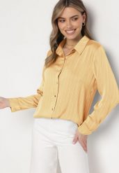 Beżowa Koszula o Klasycznym Fasonie Zapinana na Guziki Dlinesta. Brązowe koszule Born2be, l, bez wzorów, z jeansu, eleganckie, bez kołnierzyka, bez ramiączek. Za 109.99 zł.
