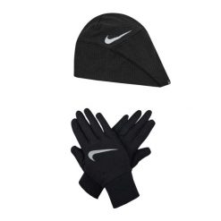 Zestaw Czapka I Rękawiczki Do Biegania Essential Dla Kobiet. Czarne czapki Nike, bez wzorów, z elastanu. Za 194.99 zł.