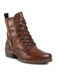 Rieker Botki Y0800-24 Brązowy. Brązowe botki Rieker, bez wzorów, z materiału, bez obcasa, na płaskiej podeszwie, bez zapięcia. Za 272.99 zł.
