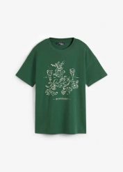 T-shirt oversize z bawełny organicznej. Czerwone t-shirty bonprix, bez wzorów, z bawełny, bez kołnierzyka, bez ramiączek. Za 44.99 zł.