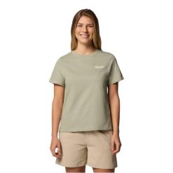 T-shirt sportowy z krótkim rękawem damski Rolling Bend Graphic SS Tee. Zielone koszulki sportowe Columbia, bez wzorów, z bawełny, bez ramiączek, trekkingowe. Za 99.99 zł.