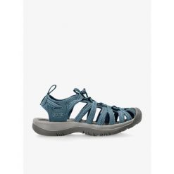 Sandały trekkingowe damskie Keen Whisper. Niebieskie sandały Keen, bez wzorów, sportowe, bez obcasa, bez zapięcia. Za 277.99 zł.