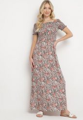 Czarno-Beżowa Sukienka Hiszpanka Długa z Bawełny w Kwiatowy Print Mrosa. Czarne sukienki Born2be, na imprezę, na lato, l, bez wzorów, z bawełny, boho, bez kołnierzyka, bez ramiączek, maxi, kopertowe. Za 49.99 zł.