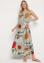 Jasnozielona Sukienka z Wiskozą i Lnem w Kwiaty Rinetia. Zielone sukienki Born2be, na spacer, na wiosnę, l, bez wzorów, z wiskozy, eleganckie, bez kołnierzyka, bez ramiączek, maxi, sportowe. Za 59.99 zł.
