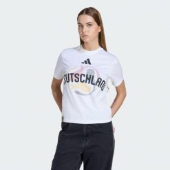 Koszulka Mistrzostwa Świata FIFA 26 Niemcy. Białe bluzki Adidas, bez wzorów, sportowe, bez kołnierzyka, bez ramiączek. Za 129.00 zł.