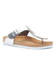 Comfortfusse Skórzane japonki w kolorze srebrnym rozmiar: 41. Szare klapki Comfortfüße, bez wzorów, ze skóry, z otwartym noskiem, bez obcasa. Za 223.99 zł.
