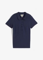 Koszulka polo z czystej bawełny organicznej piqué. Niebieskie bluzki bonprix, bez wzorów, z bawełny, klasyczne, bez kołnierzyka, bez ramiączek. Za 49.99 zł.