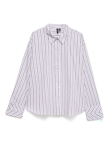 Vero Moda Koszula w kolorze biało-fioletowym rozmiar: XS. Białe koszule Vero Moda, xs, bez wzorów, z bawełny, bez kołnierzyka, bez ramiączek. Za 114.95 zł.