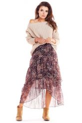 Wzorzysta Asymetryczna Maxi Spódnica z Falbankami - Wzór 2. Brązowe spódnice Awama, l, bez wzorów, z elastanu, maxi, asymetryczne. Za 239.90 zł.
