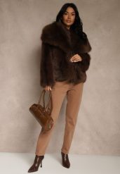 Brązowe Jeansy Mom Fit High Waist Kasena. Brązowe jeansy Renee, l, bez wzorów, z podwyższonym stanem. Za 99.99 zł.