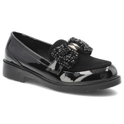Czarne Mokasyny S.Barski Eleganckie Obuwie Damskie. Czarne mokasyny S.BARSKI, bez wzorów, z lakierowanej skóry, bez obcasa. Za 135.99 zł.
