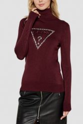 GUESS Bordowy damski golf Triangle Logo, Rozmiar S. Czerwone golfy Guess, s, z aplikacjami, bez ramiączek. W wyprzedaży za 179.99 zł.
